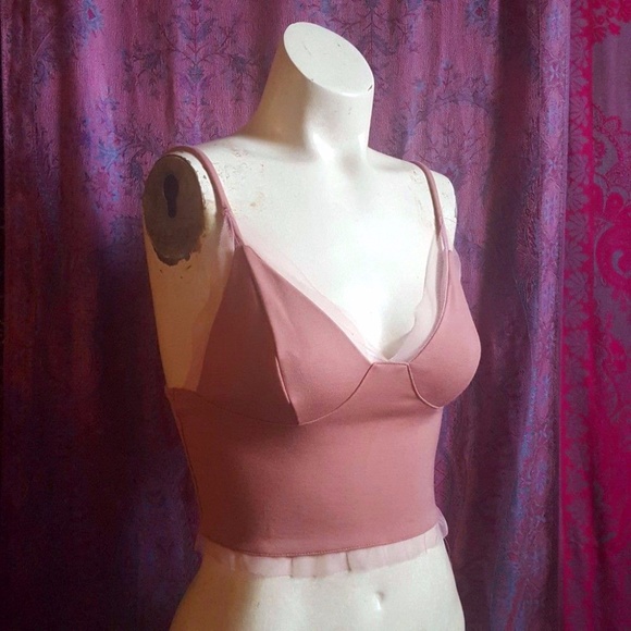 UO Silence + Noise Pastel Pink Blush Crop Top longline Bralette Cami mesh trim - Picture 1 of 5